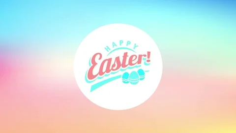 Round cheerful easter with multicolored eggs cartoon decorating it over a lively Stock Footage 128703049