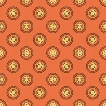 Round Cheerful Smiling Flower vector colored seamless pattern in Groovy style Illustrazione stock