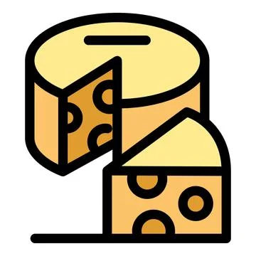 Round cheese wheel with cut slice and cheese wedge with holes Ilustración de archivo