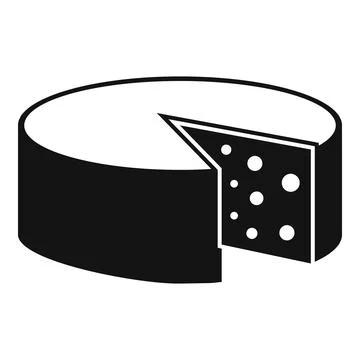 Round cheese wheel with one slice being cut off icon Stock Illustration