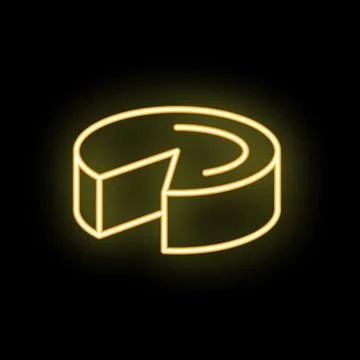 Round cheese wheel with a slice cut off in neon light style Stock Illustration