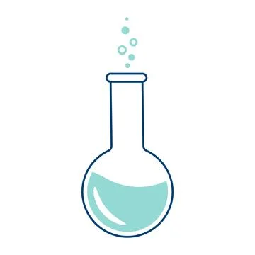 A round chemical flask with a solution. Laboratory glassware for analysis, re Stock Illustration
