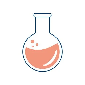 A round chemical flask with a solution. Laboratory glassware for analysis, re Stock Illustration