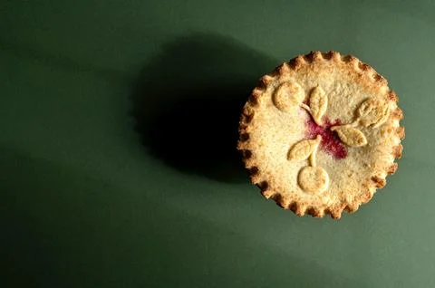 Round cherry pie. Top View with copy space. Stock Photos