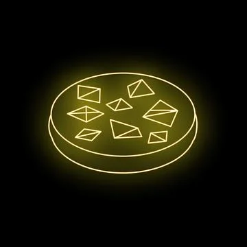 Round chocolate chip cookie glowing with yellow neon light Stock Illustration