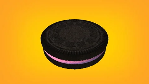Round Chocolate Cookie Bouncing on Orange Background with Luma Matte Stockbeeldmateriaal 347599262