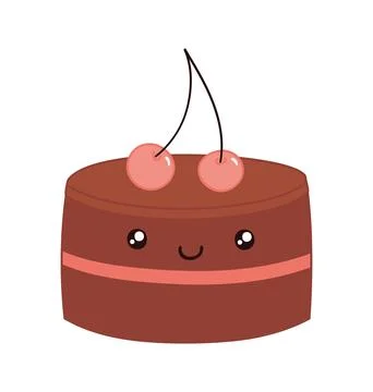 Round chocolate pastry, cake with cherry with cute face illustration isolated Stock Illustration