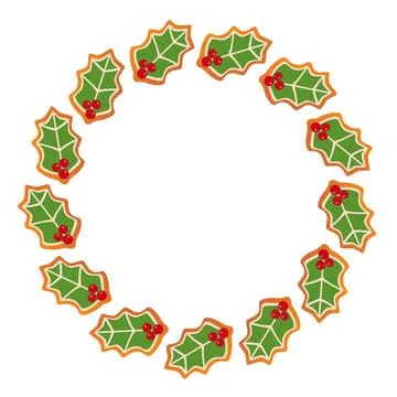Round Christmas frame made of gingerbread Christmas Tree. trendy flat style. Illustrazione stock