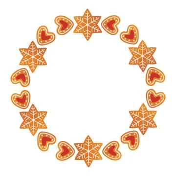 Round Christmas frame made of gingerbread cookies. trendy flat style. Illustrazione stock
