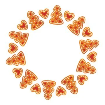 Round Christmas frame made of gingerbread cookies. trendy flat style. Illustrazione stock