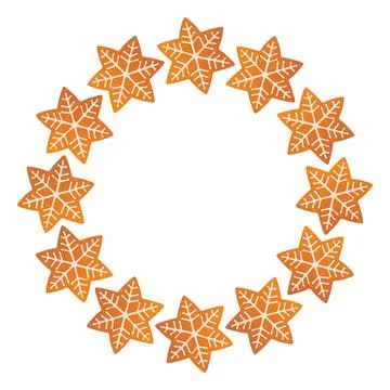 Round Christmas frame made of gingerbread cookies. trendy flat style. Illustrazione stock