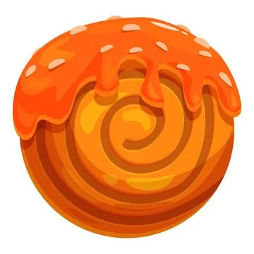 Round cinnamon roll covered in orange icing dripping down its sides Stock Illustration