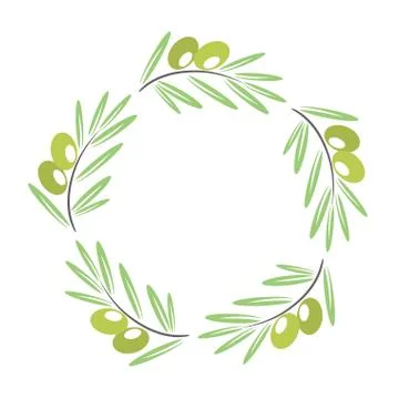 Round circle border with olive branch for design card on white, stock vector  Stock Illustration