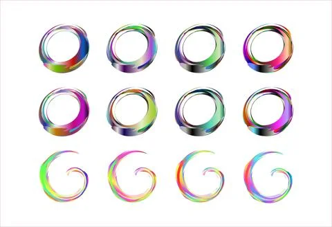Round circle colorful frame shape set. Hand drawn colorful round swirl styl.. Stock Illustration