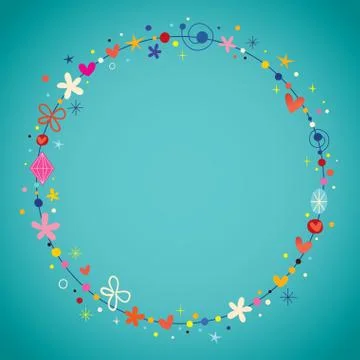 Round circle frame with dots and flowers Illustrazione stock