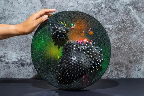 A round circle glitter blob art work of microcosmos space microbe Illustrazione stock
