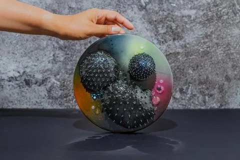 A round circle glitter blob art work of microcosmos space microbe Illustrazione stock