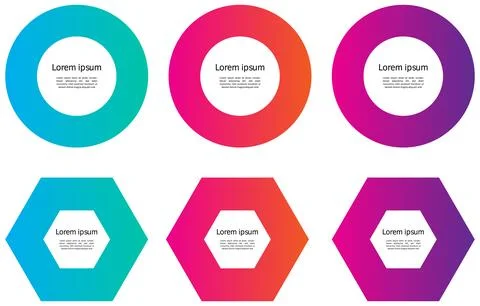 Round circle hexagon infographic element set. 1, 2, 3 step process Stock Illustration