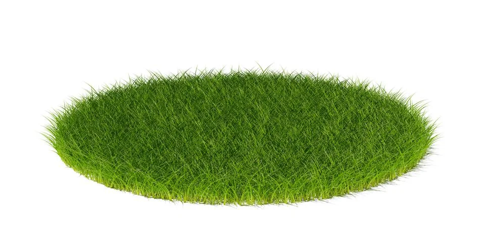 Round circle patch or island of short cut green grass blades isolated on whit Ilustración de archivo
