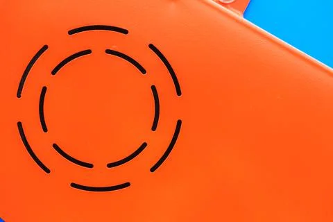 Round circle shape in red fabric Foto stock