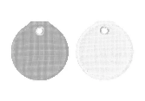 Round circular label tag with halftone dot pattern for product branding desig Stockillustratie