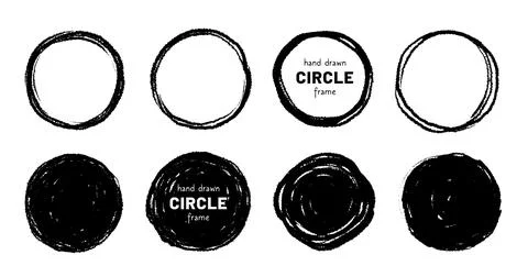 Round circular logo hand drawn brush stroke icon frame element. Round logo frame Stock Illustration