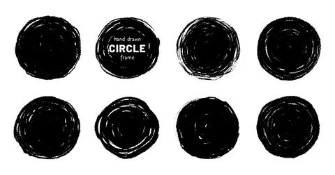 Round circular logo hand drawn brush stroke icon frame element. Round logo frame Stock Illustration