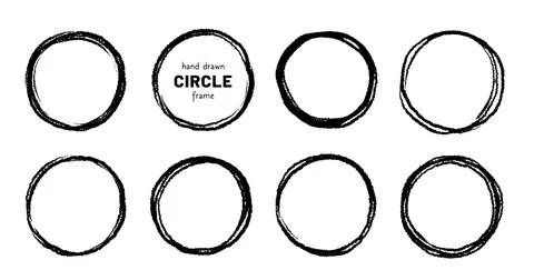 Round circular logo hand drawn brush stroke icon frame element. Round logo frame Stock Illustration