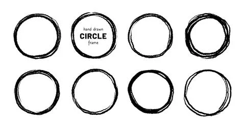 Round circular logo hand drawn brush stroke icon frame element. Round logo frame Stock Illustration