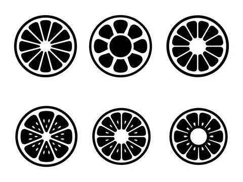 Round citrus fruit slice silhouette icons vector illustration Stock Illustration