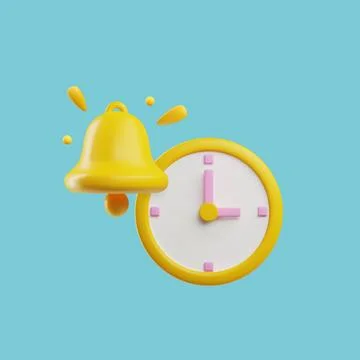 Round clock and ringing bell 3D style, vector illustration Stock Illustration