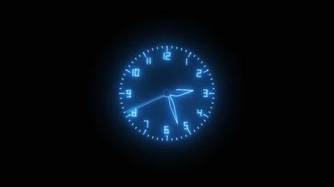 Round clock animation with blue neon. Round clock digital time display. Rou.. Stock Footage 337622222