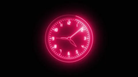 Round clock animation with pink neon. Round clock digital time display. Rou.. Stock Footage 337622237