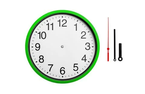 Round clock with arrows isolated on white. Foto stock
