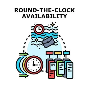 Round the clock availability business support concept Stock Illustration
