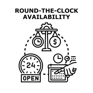 Round the clock availability concept with global service Stock Illustration