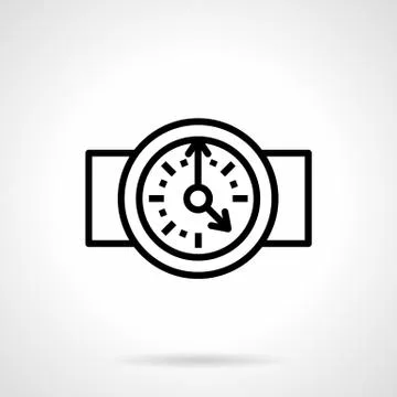 Round clock black simple line vector icon Stock Illustration