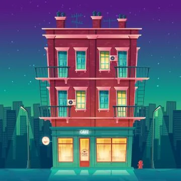 Round-the-clock cafe in residential multi-storey apartment Stock-Illustration