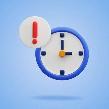 Round clock with dial and exclamation point, cute 3d vector illustration on blue Stock Illustration
