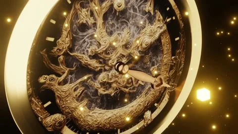Round clock dial, with hands, running time, fantasy, 3d render Stock Footage 225217499