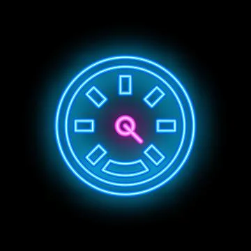 Round clock face glowing with blue and pink neon light Stock Illustration