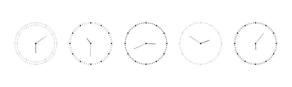 Round clock face with stopwatch dial, time meter scale, speedometer marks, and Stock Illustration