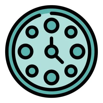 Round clock face telling time with hour and minute hand Stock Illustration