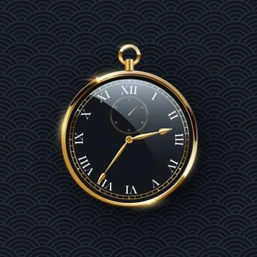 Round clock with golden frame realistic vector illustration Stock Illustration
