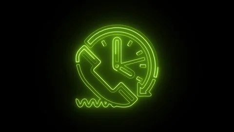 Round Clock Icon Isolated on Black Background, Time Management Symbol Design Stock Footage 330003618