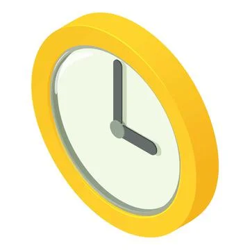 Round clock icon isometric vector. Yellow wall clock Stock Illustration