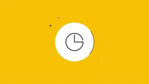 Round clock icon in white circle with black dynamic line on a yellow background Stock Footage 173402829