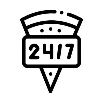 Round Clock Pizza Icon Vector Outline Illustration Stock Illustration