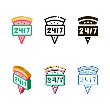 Round clock pizza series icon vector outline Stock Illustration