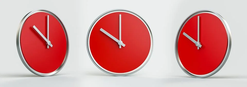 Round Clock Red and chrome 10 o clock 3d illustration Stock Illustration
